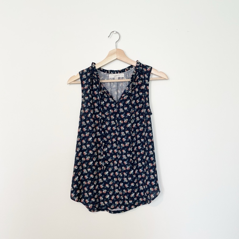Loft Navy Floral Sleeveless Tank Top Blouse Shirt